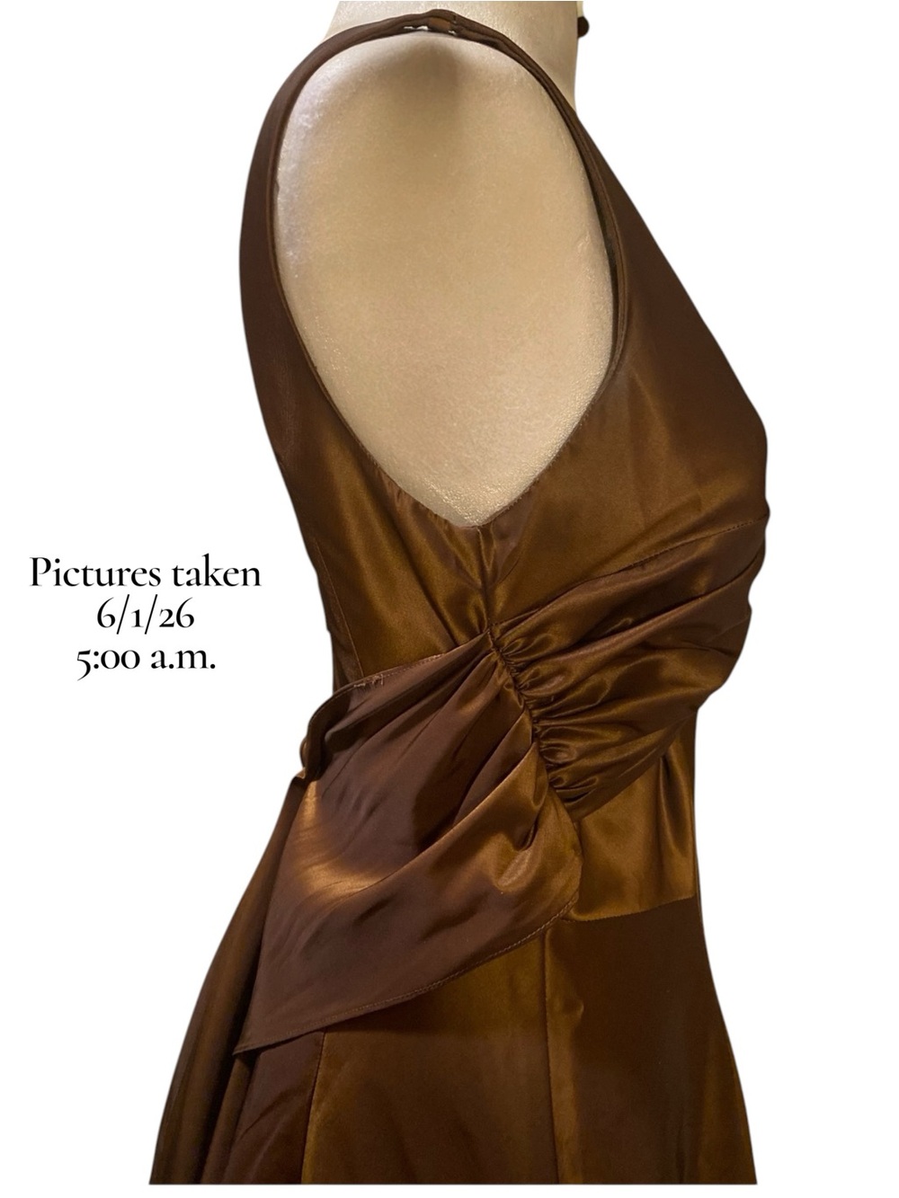Nicole Miller Bronze Copper Chocolate Brown Midi Dress with Back Bow - Picture 10 of 13
